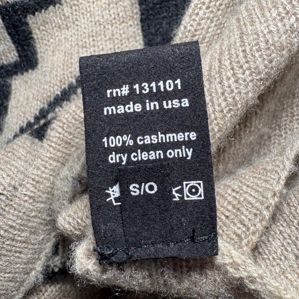 +Beryll 100% Cashmere Poncho Sweater Southwestern Geometric Beige Black USA Made - Picture 3 of 8